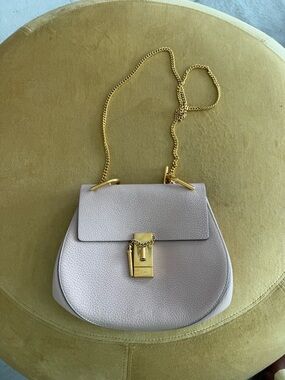 Chloe Pale Taupe Leather Shoulder Bag with Gold Chain